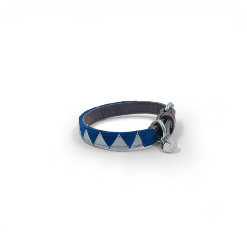 Sharktooth Dog Collar Leather - Light Grey & Navy